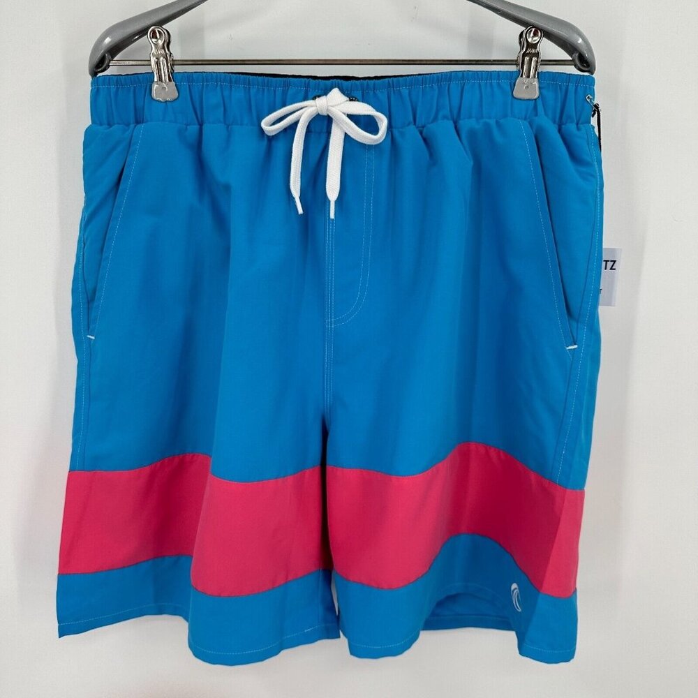 NoNetz Men's Brian Swim Shorts Trunk Turquoise Blue/Pink Stripe UPF 50+ size L